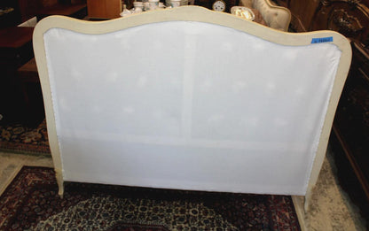Antique French Louis XV Full Size Bed, White Tufted Upholstery
