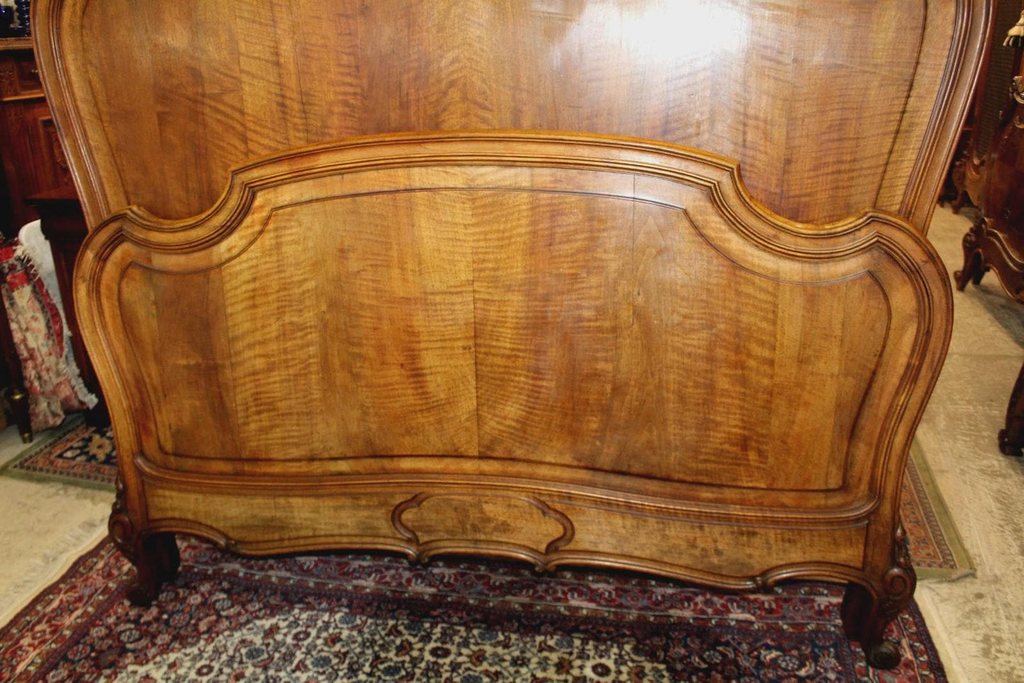 French Antique Louis XV Walnut Queen Size Bed, Carved