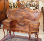 French Antique Louis XVI Queen Bed & Marble Top Nightstand, Carved Walnut Bedroom Set