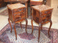 French Antique Louis XV Nightstands – Pair of Carved Walnut Bedside Tables with Marble Tops