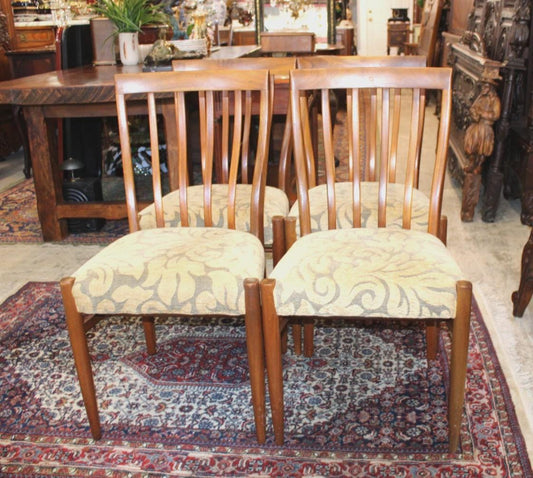 Set of 4 Mid Century Modern Teak Dining Chairs, Upholstered Seats, Vintage MCM Dining Set
