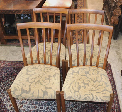 Set of 4 Mid Century Modern Teak Dining Chairs, Upholstered Seats, Vintage MCM Dining Set
