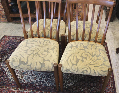 Set of 4 Mid Century Modern Teak Dining Chairs, Upholstered Seats, Vintage MCM Dining Set