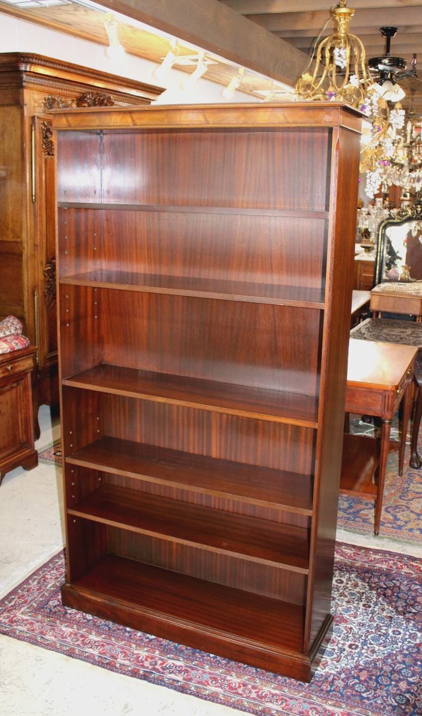 English Mahogany Bevan Funnell Open Bookcase, Vintage Wooden Display Shelving Unit