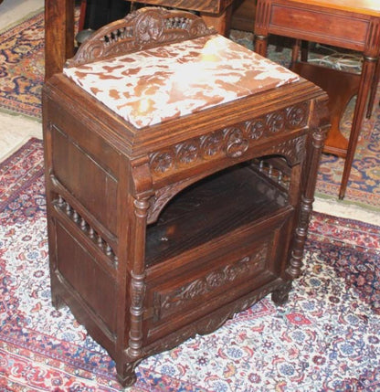 Exquisite French Antique Brittany Nightstand, Hand Carved Walnut Bedside Table with Marble Top