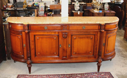 French Antique Louis XVI Mahogany Sideboard, Marble Top Buffet Cabinet, Neoclassical Server