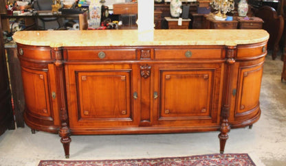 French Antique Louis XVI Mahogany Sideboard, Marble Top Buffet Cabinet, Neoclassical Server
