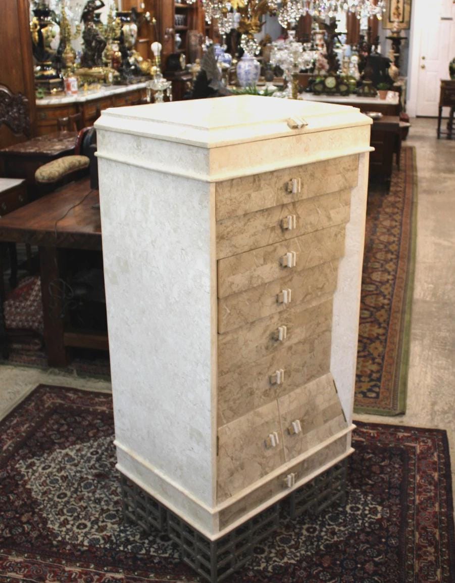 Large Marble Covered Jewelry Chest of Drawers, Luxury Vanity Storage Cabinet