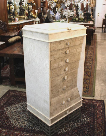 Large Marble Covered Jewelry Chest of Drawers, Luxury Vanity Storage Cabinet