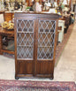 English Oak Leaded Glass Bookcase – Vintage Tudor Style Display Cabinet with Diamond Pane Doors