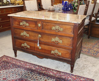 Antique French Louis XVI Mahogany Chest, 4 Drawer Marble Top Dresser, Neoclassical Commode, Sideboard Cabinet