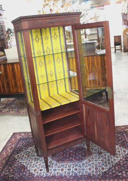 Antique French Louis XVI Mahogany Display Cabinet, Glass Door Curio, Neoclassical Vitrine with Shelves