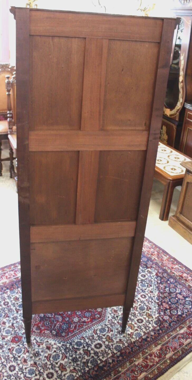 Antique French Louis XVI Mahogany Display Cabinet, Glass Door Curio, Neoclassical Vitrine with Shelves