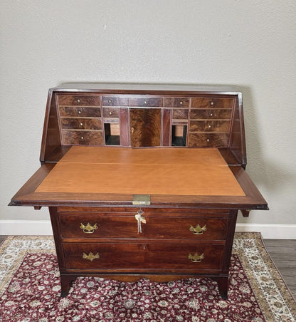 Antique English George II Mahogany Drop Front Desk, Secretary Desk with New Leather Writing Surface