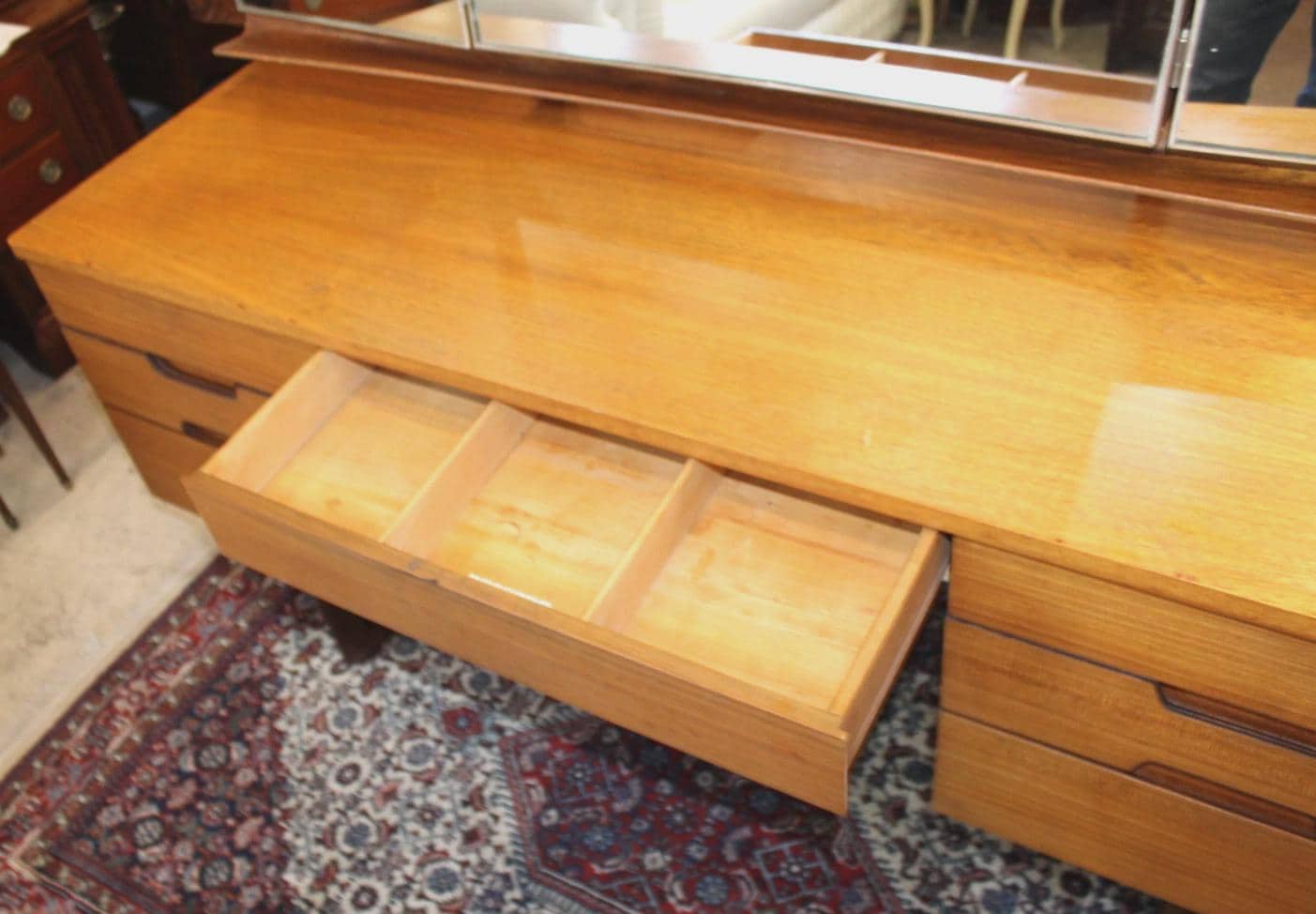 Mid Century Modern Uniflex Teak Dresser with Mirrors, Danish Modern Vanity Credenza, Vintage Bedroom Set