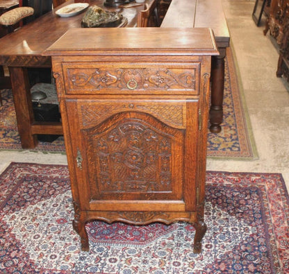 French Antique Louis XV Tiger Oak Jam Cabinet, Carved Oak Side Cabinet, Rustic Storage