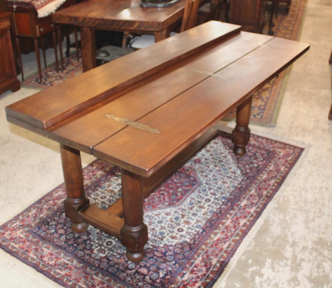 French Antique Oak Folding Trestle Table, Farmhouse Dining Table, Rustic Sofa Table