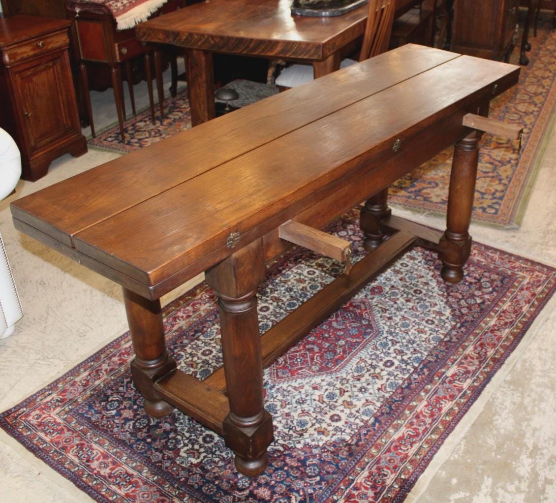 French Antique Oak Folding Trestle Table, Farmhouse Dining Table, Rustic Sofa Table