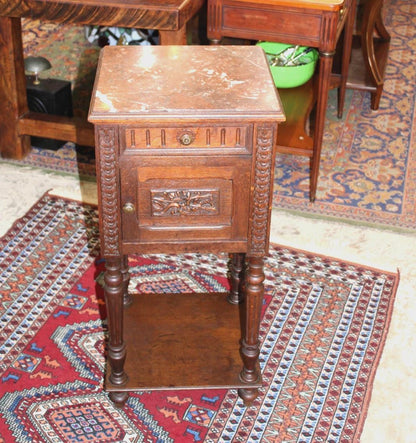 French Louis XVI Antique Oak Nightstand, Small Bedside Cabinet with Drawer