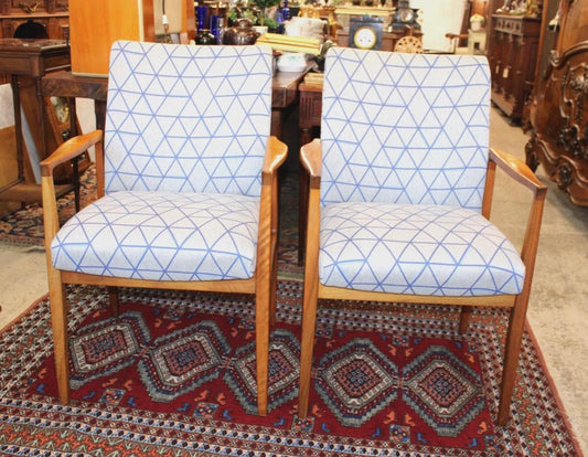 Set of 2 Mid Century Modern Teak Arm Chairs, Upholstered Danish Style Chairs