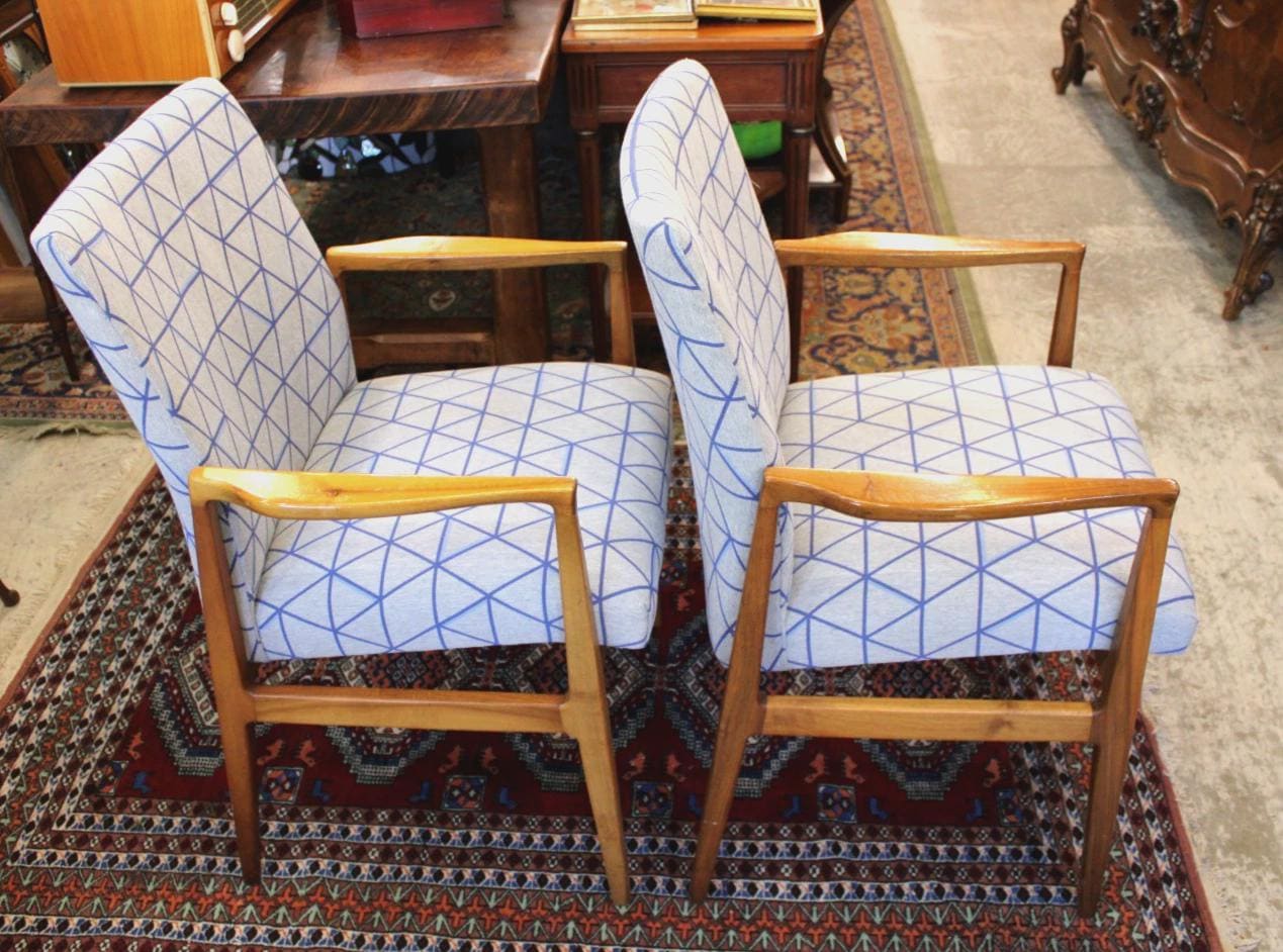 Set of 2 Mid Century Modern Teak Arm Chairs, Upholstered Danish Style Chairs