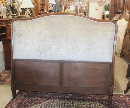 Antique French Louis XV Oak Full Size Bed, Newly Upholstered
