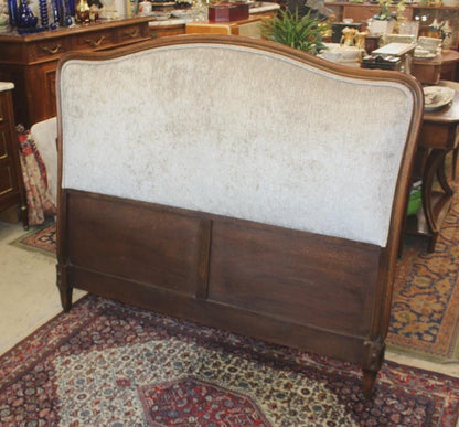 Antique French Louis XV Oak Full Size Bed, Newly Upholstered