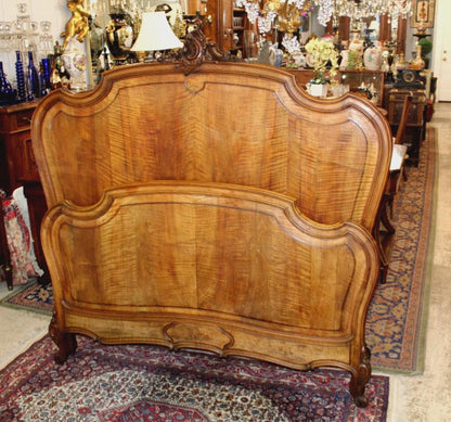 French Antique Louis XV Walnut Queen Size Bed, Carved