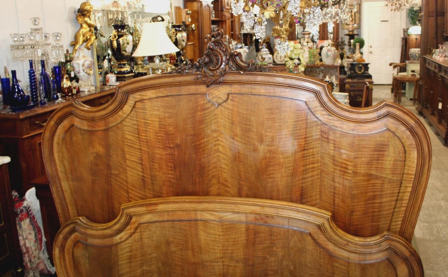 French Antique Louis XV Walnut Queen Size Bed, Carved