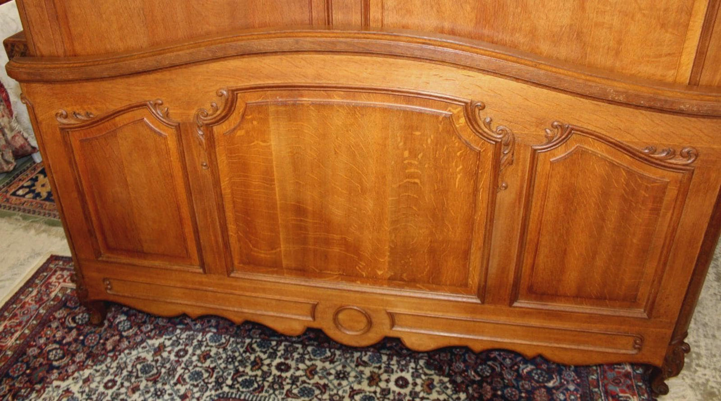 French Antique Louis XV Queen Bed, Hand Carved Oak Headboard & Footboard, Vintage French Provincial Bedroom Furniture