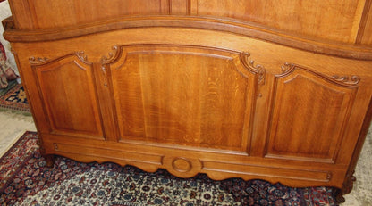 French Antique Louis XV Queen Bed, Hand Carved Oak Headboard & Footboard, Vintage French Provincial Bedroom Furniture