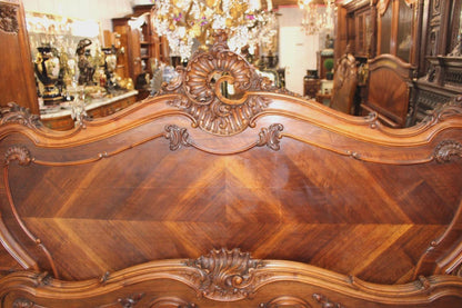 French Antique Louis XV Queen Bed, Hand Carved Walnut Bed Frame, French Provincial