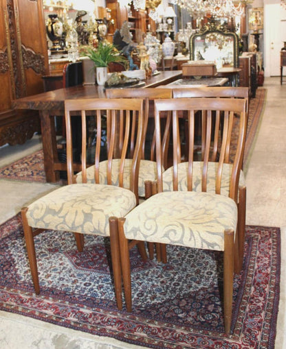 Set of 4 Mid Century Modern Teak Dining Chairs, Upholstered Seats, Vintage MCM Dining Set
