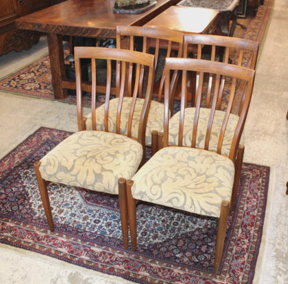 Set of 4 Mid Century Modern Teak Dining Chairs, Upholstered Seats, Vintage MCM Dining Set