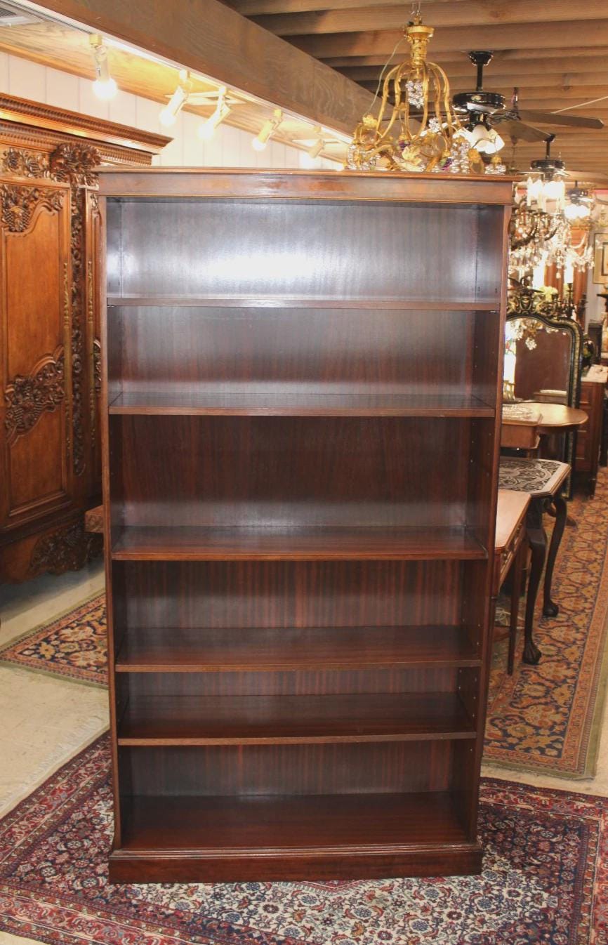 English Mahogany Bevan Funnell Open Bookcase, Vintage Wooden Display Shelving Unit