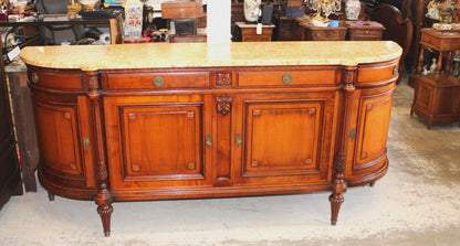 French Antique Louis XVI Mahogany Sideboard, Marble Top Buffet Cabinet, Neoclassical Server