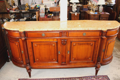 French Antique Louis XVI Mahogany Sideboard, Marble Top Buffet Cabinet, Neoclassical Server