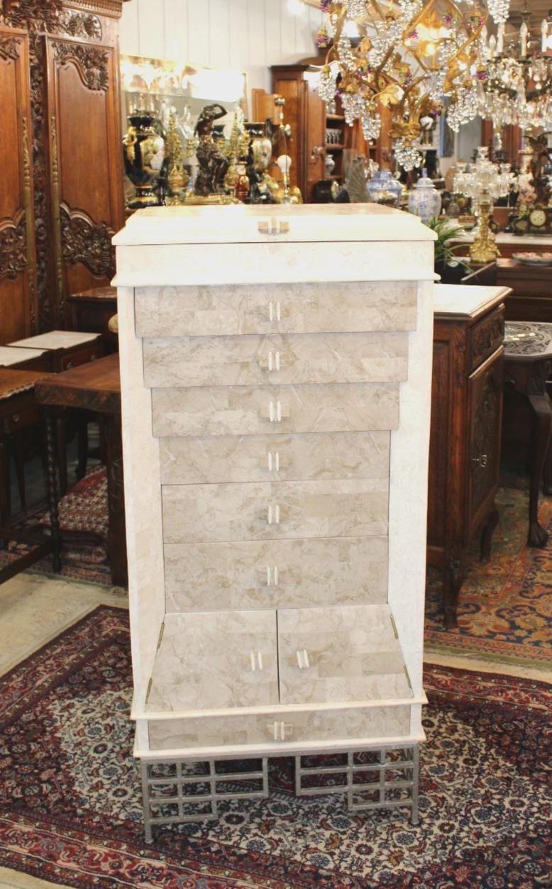 Large Marble Covered Jewelry Chest of Drawers, Luxury Vanity Storage Cabinet