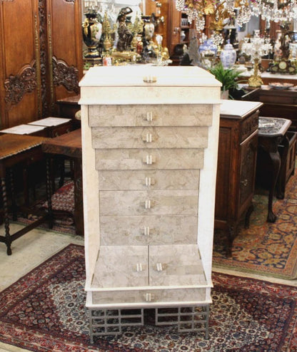 Large Marble Covered Jewelry Chest of Drawers, Luxury Vanity Storage Cabinet