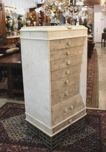 Large Marble Covered Jewelry Chest of Drawers, Luxury Vanity Storage Cabinet