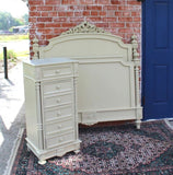 Antique French Louis XVI 3/4 Size Bed and Nightstand ~ Painted White ~