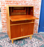 Mid Century Teak Wood Front Drop Desk | Home Office