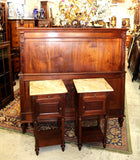 French Antique Carved Louis XVI Queen Size Bed & 2 Nightstands