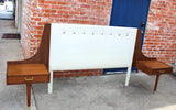 Mid Century Modern Teak Wood Queen Size Bed with 2 Built in Nightstands