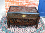 Heavily Carved Wood Chinese Trunk / Blanket Box Cedar Lined