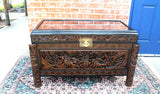 Heavily Carved Wood Chinese Trunk / Blanket Box Cedar Lined