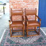 Pair of French Antique Oak Henry II Leather Upholstered Chairs