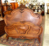 French Antique Carved Walnut Louis XV Queen Size Bed
