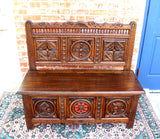 French Antique Oak Wooden Britany Style Bench / Storage Trunk